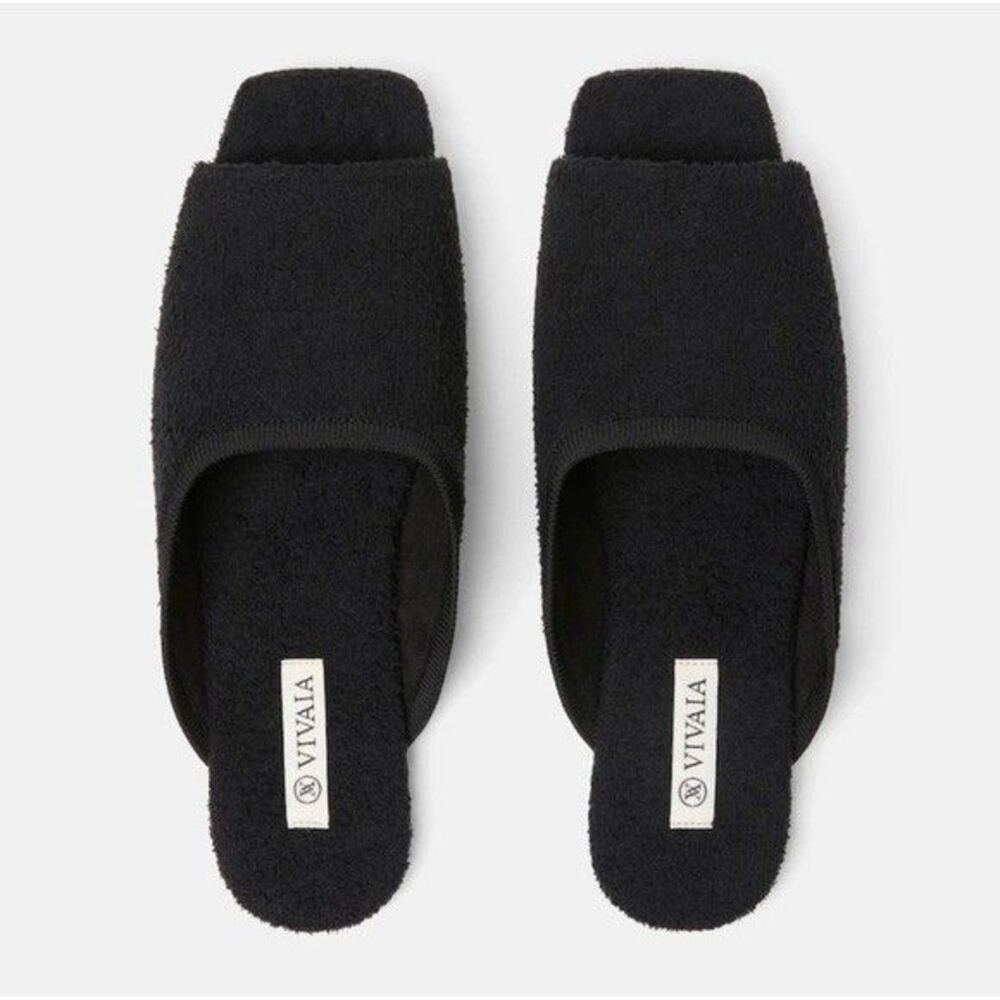 VIVAIA Black Terry Slide Sandals Soft Comfort Open Toe Slip On EU/38 US/7-7.5